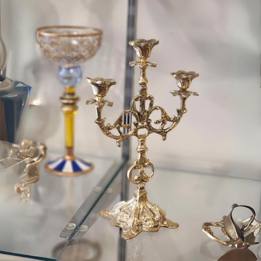 Pirinç 3 Kollu Şamdan 29 cm