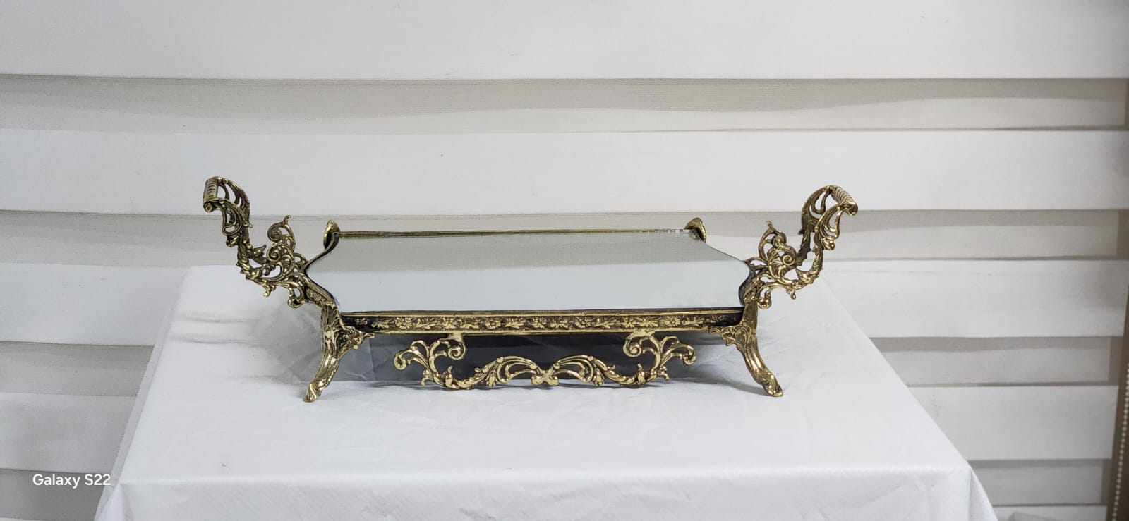 Pirinç Aynalı Tepsi Osmanlı Yüksek Kulp 49CM.