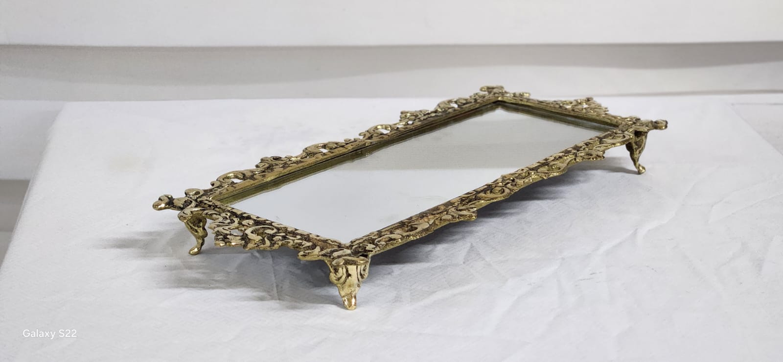 Pirinç Uzun Ayna Dikdörtgen Tepsi 41x18cm.