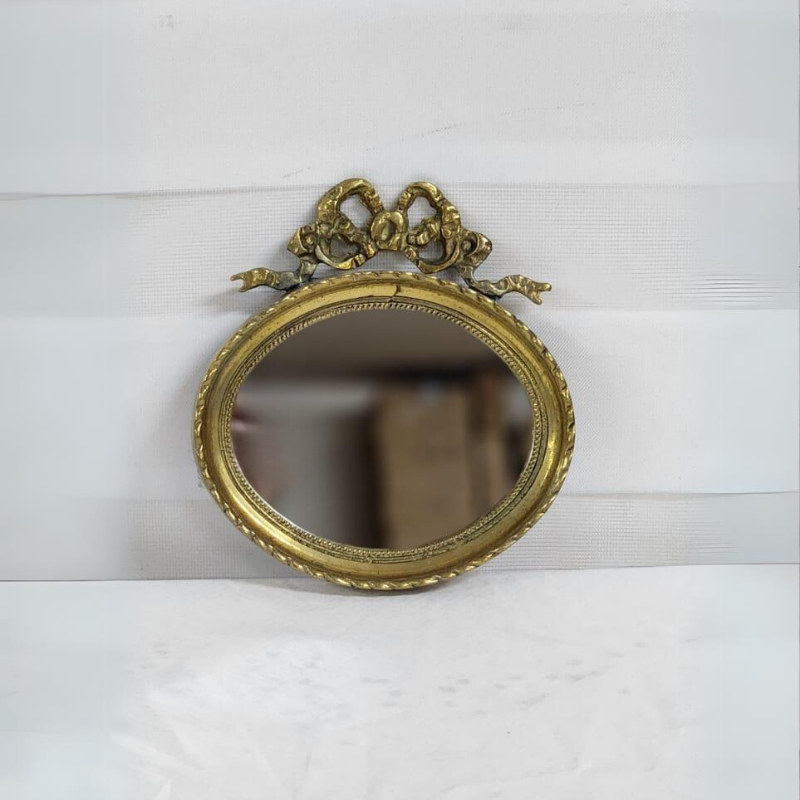 Pirinç Ayna Oval Fiyonklu Yatay 17CM.