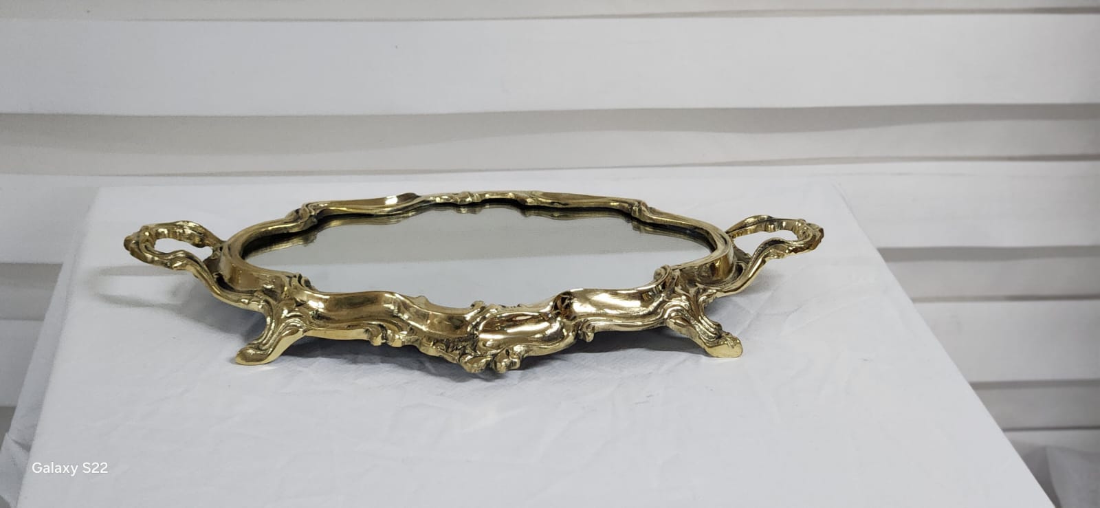 Pirinç Ayna Tepsi Yüksek Kulplu 45CM.