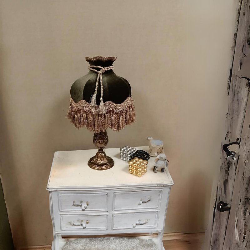 Klasik Abajur BRONZ Ayak YEŞİL Başlık 51CM.