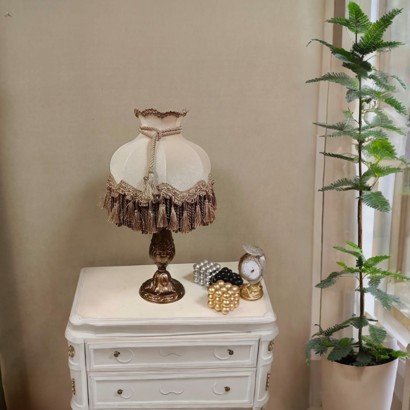 Klasik Abajur Bronz Ayak Vizon Başlık 51CM.