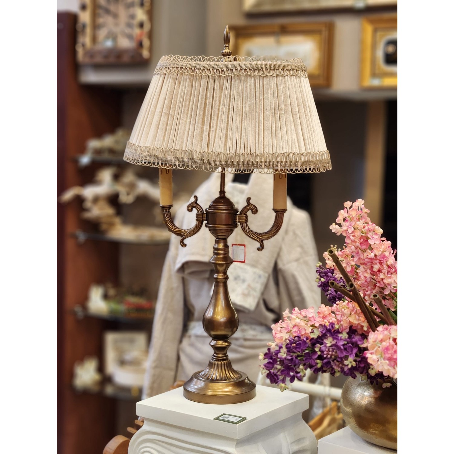 Ottoman Abajur BRONZ Ayak VİZON Başlık 73 x 43 cm