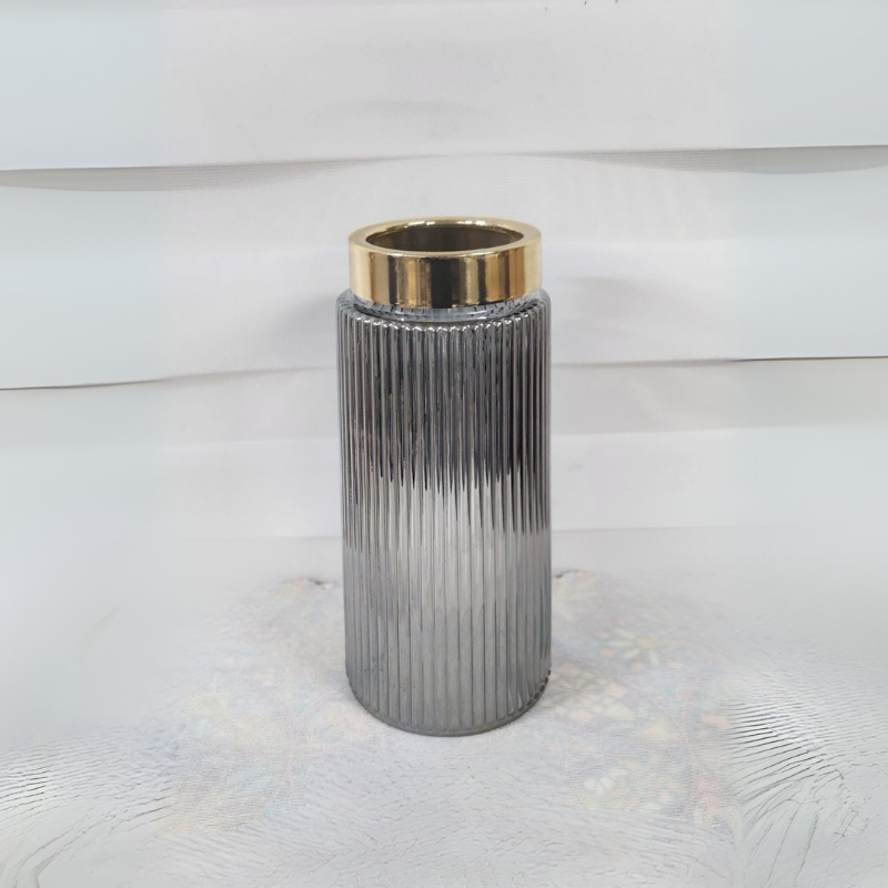 Çizgili Model Vazo Füme 27x15cm.