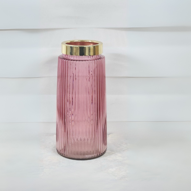 Çizgili Model Vazo Pembe 27x15cm.