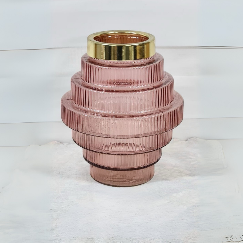 Katlı Model Pembe Vazo 21x15cm.