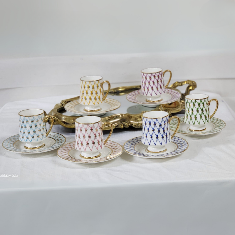 Zümrüt Çizgi 6'lı Türk Kahvesi Fincanı Seti